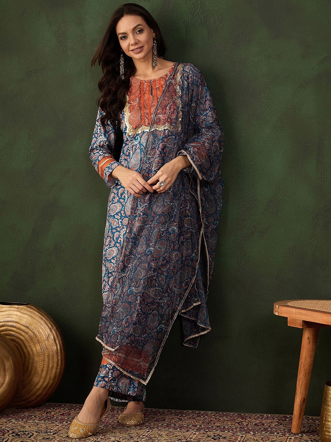 

Sangria Printed Kurta & Palazzo With Dupatta, Blue