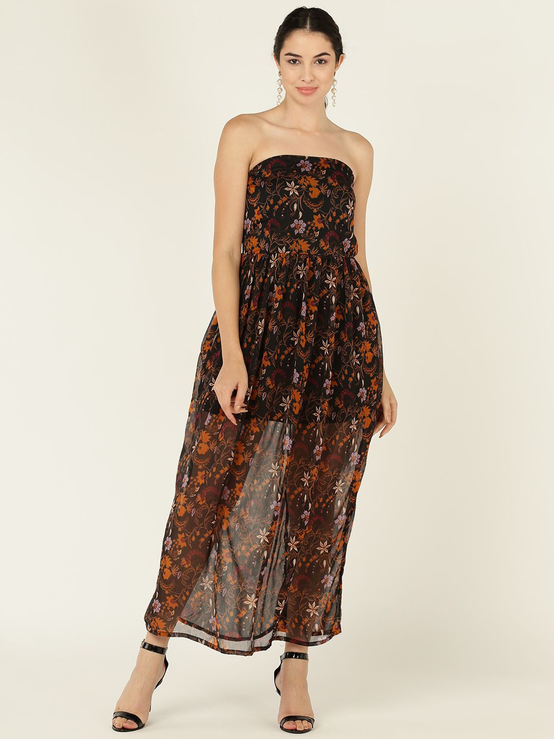 

DODO & MOA Floral Print Georgette Maxi Dress, Black