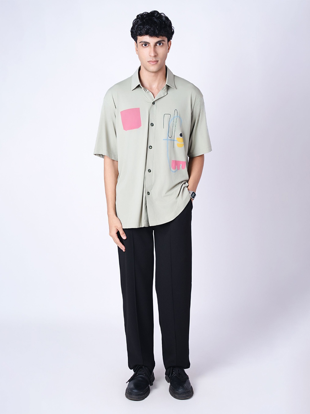 

HOP HEAD Men Abstract Party Shirt, Green