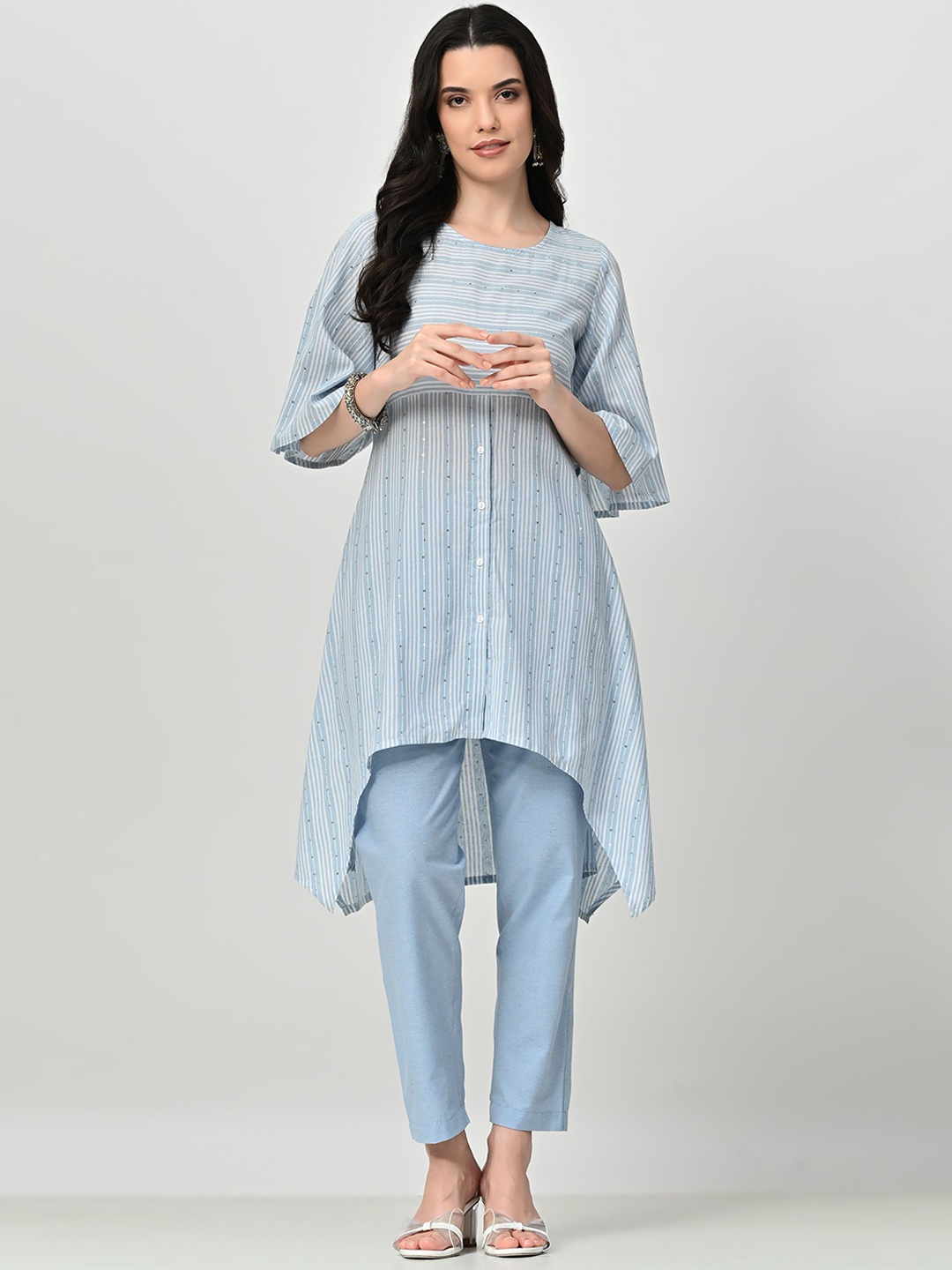 

ALL WAYS YOU Women Printed Regular Kurta with Trousers, Blue