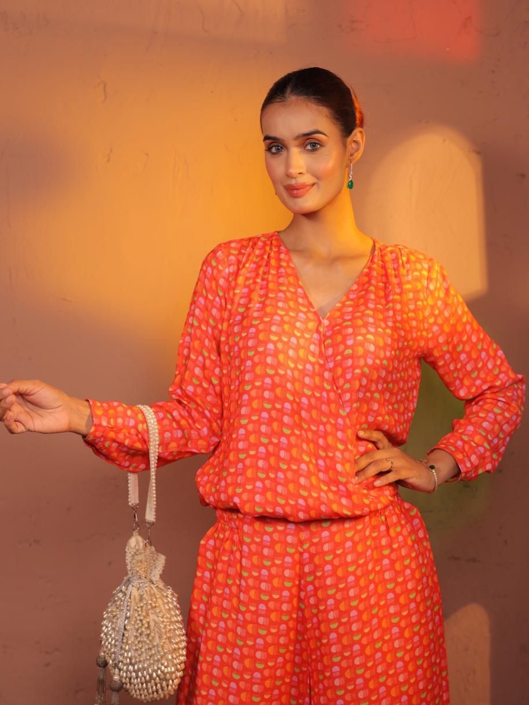 

Komarri U Printed Top With Trouser Co-Ords, Red