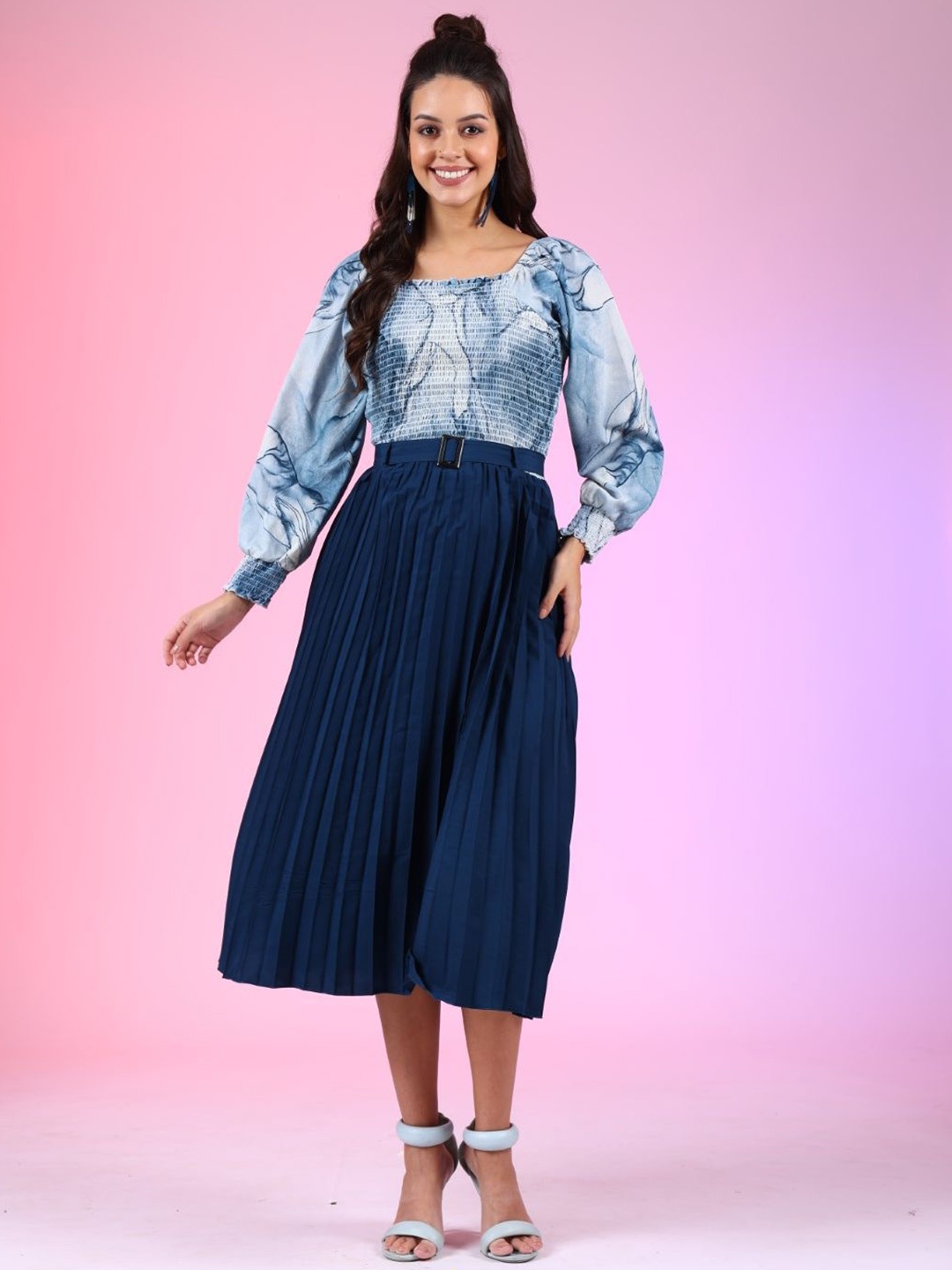 

Femvy Print Crepe Fit & Flare Dress, Blue