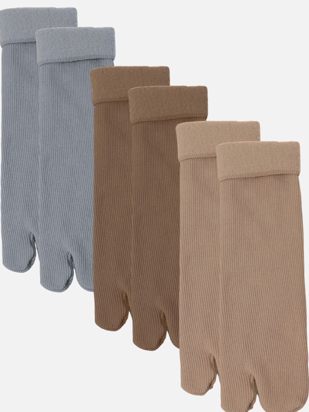 

FIMS Women Pack Of 3 Striped Calf Length Thumb Socks, Brown