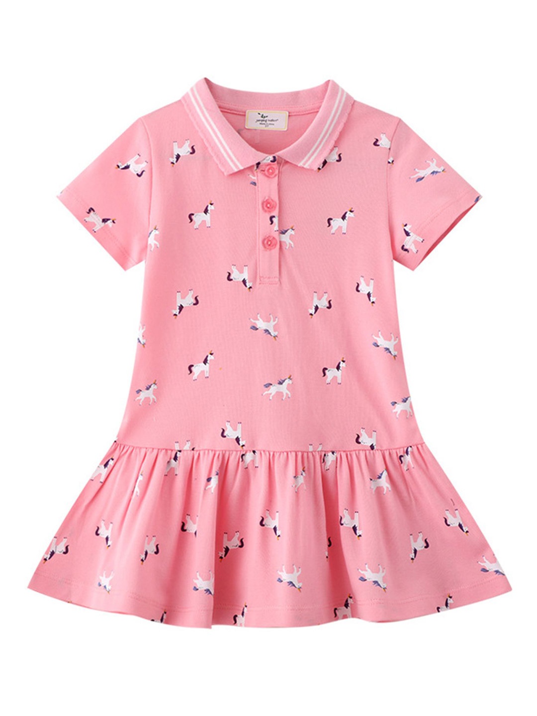 

LULU & SKY Girls Animal Graphic Printed Drop-Waist Cotton Dress, Pink