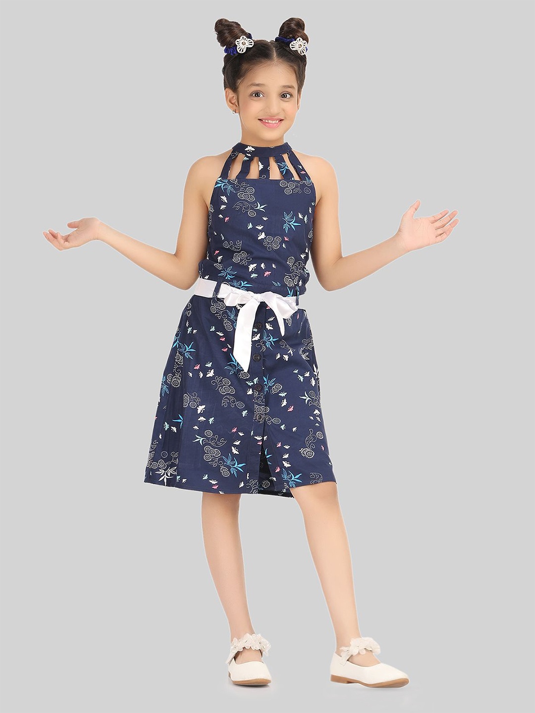

BEING NAUGHTY Floral Print Fit & Flare Dress, Blue
