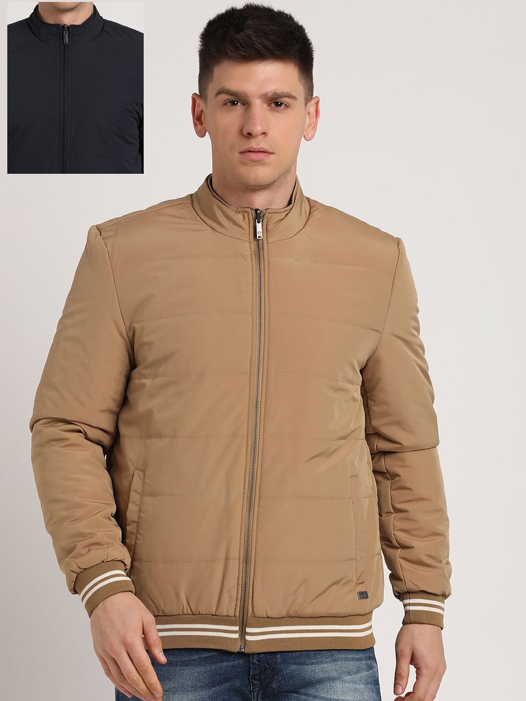 

Turtle Men Mock Collar Solid Casual Bomber Jacket, Khaki