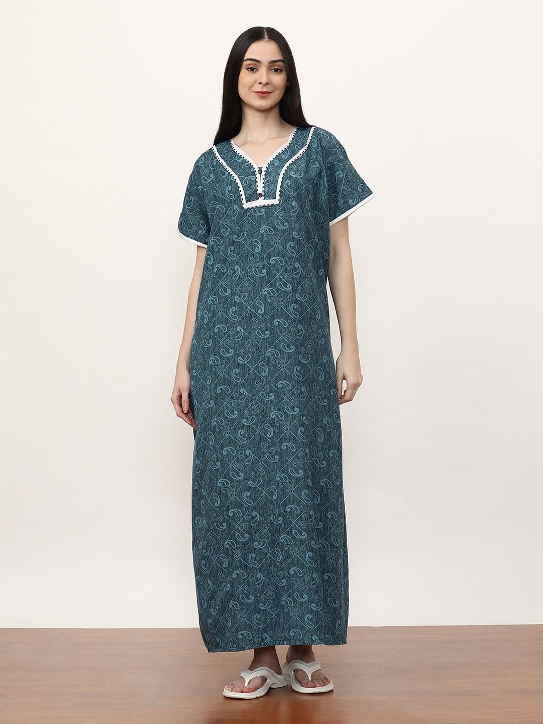 

Jaipur Kurti Printed Maxi Nightdress, Teal