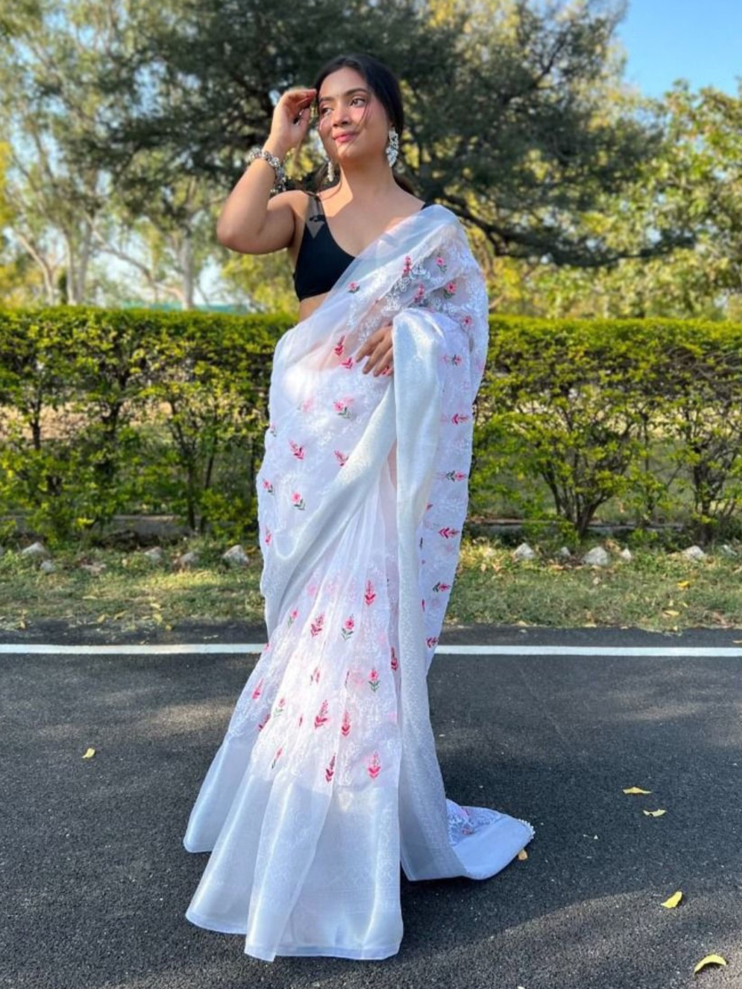 

Anouk Floral Organza Saree, White