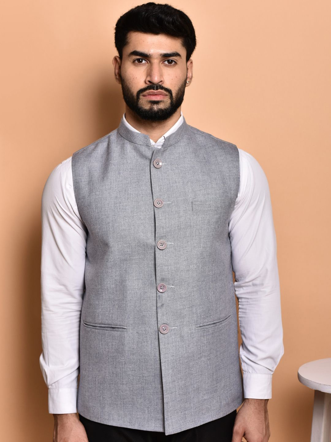 

PRINTINDIA Men Mandarin Collar Nehru Jackets, Grey