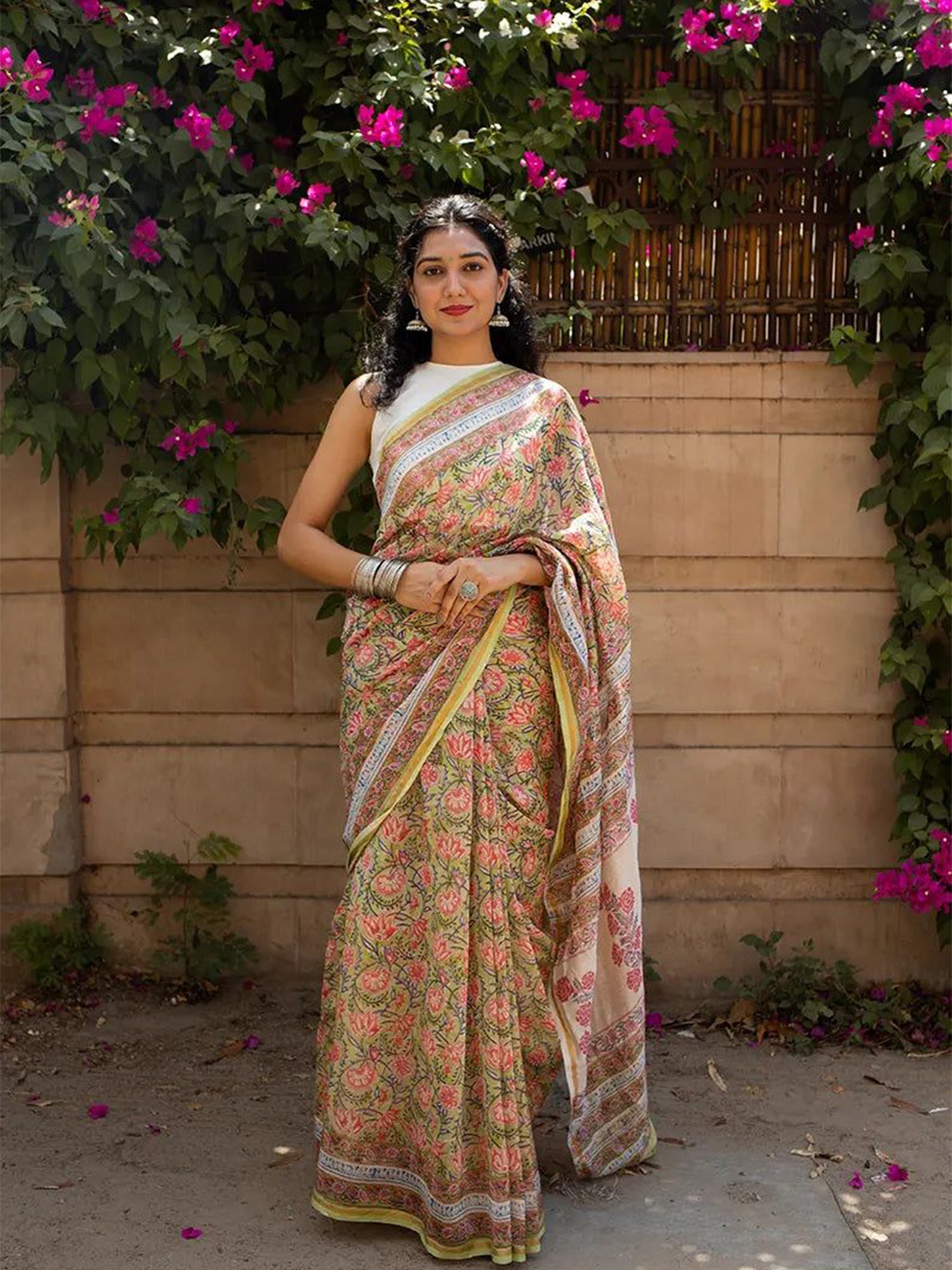

HERE&NOW Pure Cotton Kalamkari Saree, Beige