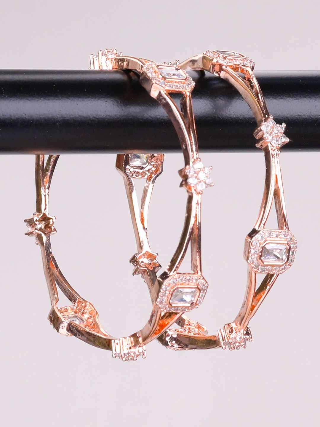 

Zevarly Set Of 2 Rose Gold-Plated CZ Studded Bangles