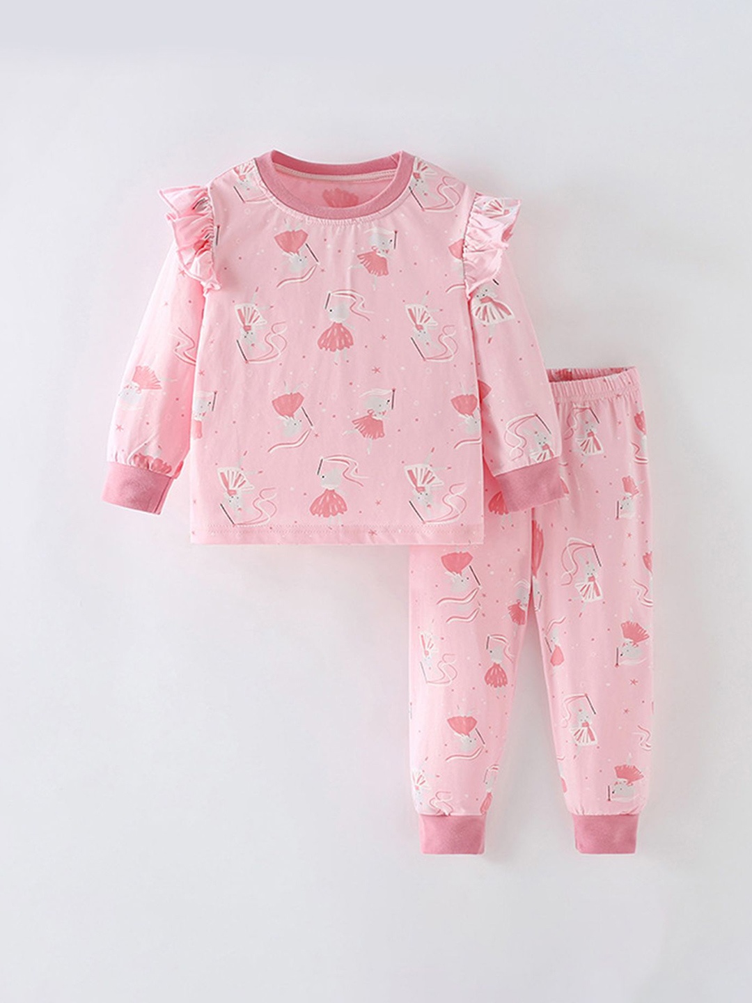 

LULU & SKY Girls Printed Sweatshirt & Joggers Night Suit, Pink