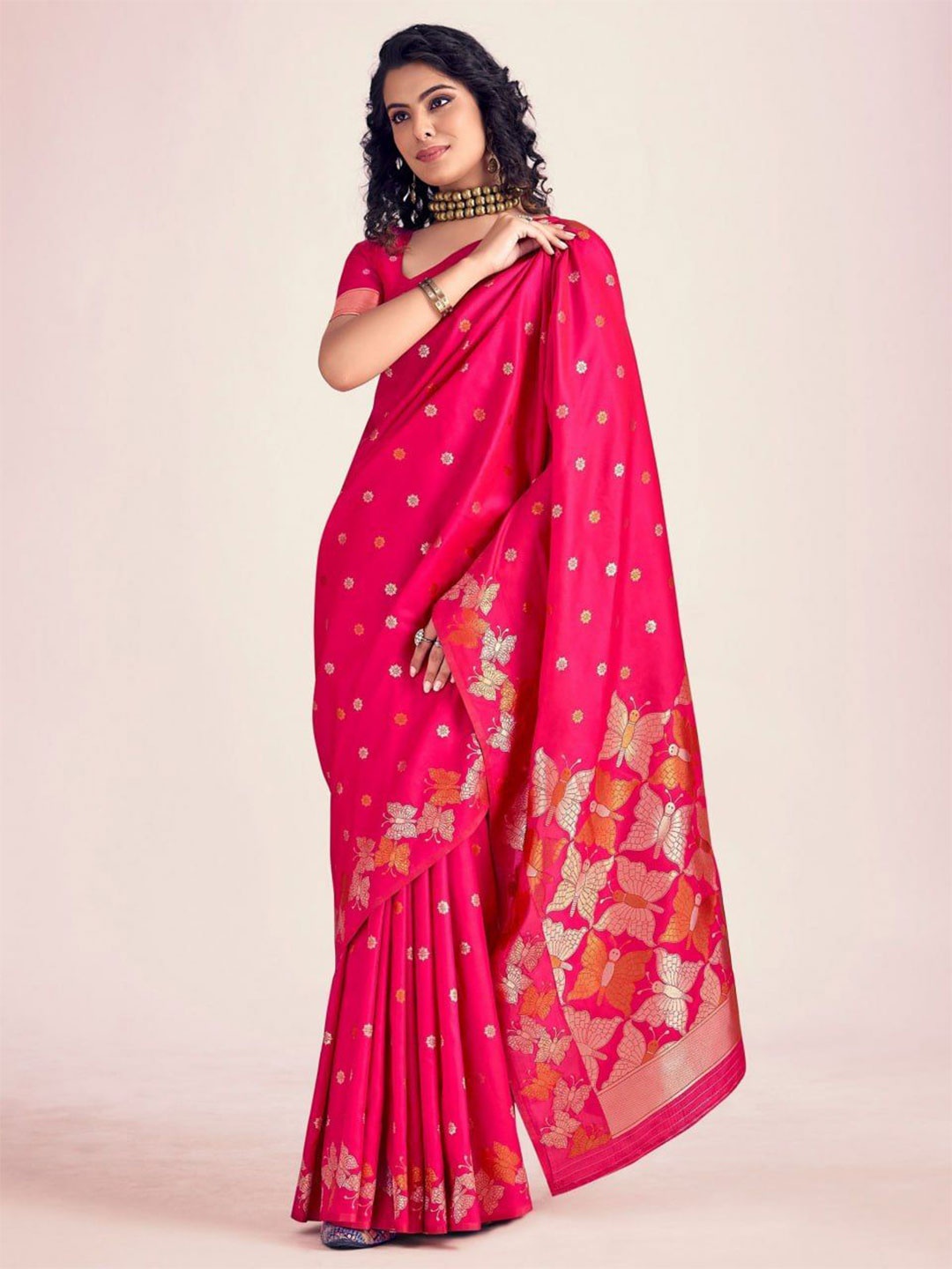 

KALINI Woven Design Zari Silk Blend Banarasi Saree, Pink