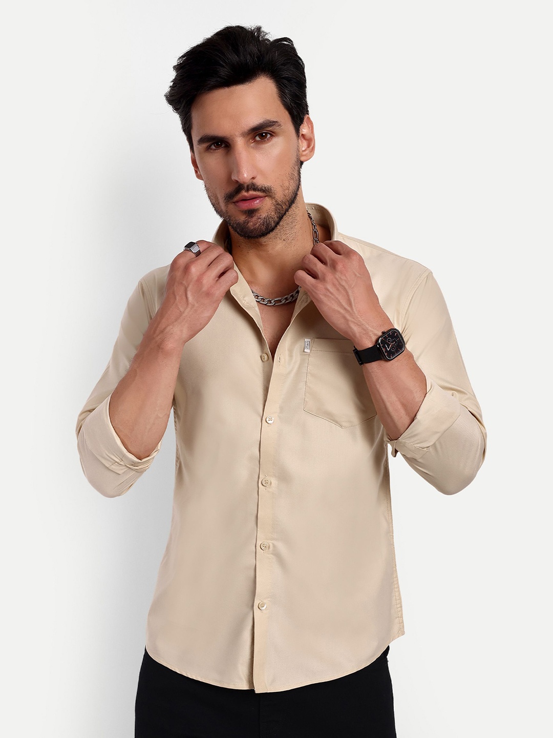 

Lewogle Men Opaque Casual Shirt, Beige