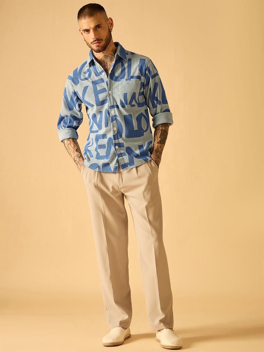 

AKS Men Standard Semi Sheer Striped Casual Shirt, Blue