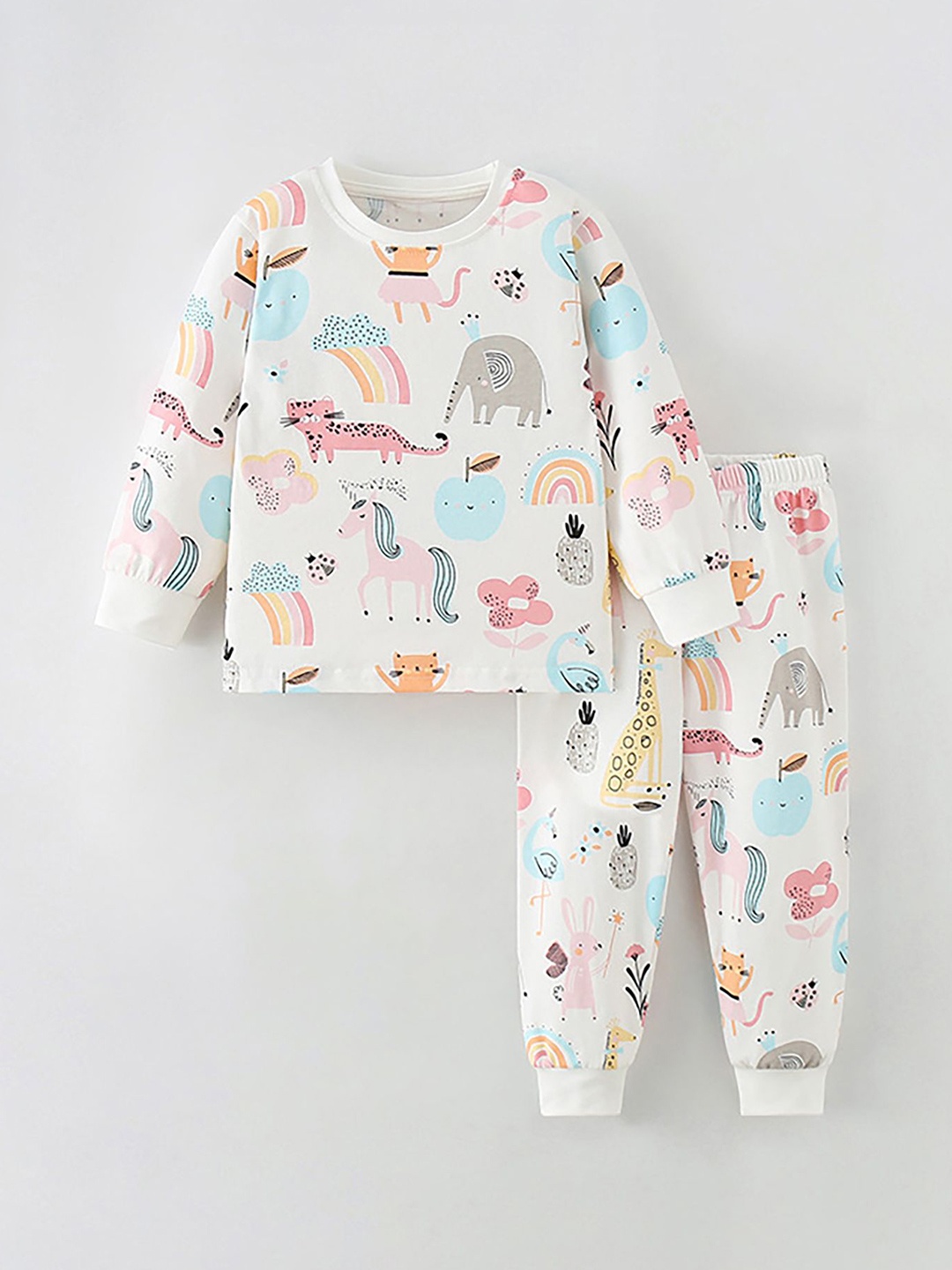 

LULU & SKY Girls Printed Pure Cotton Night suit, White