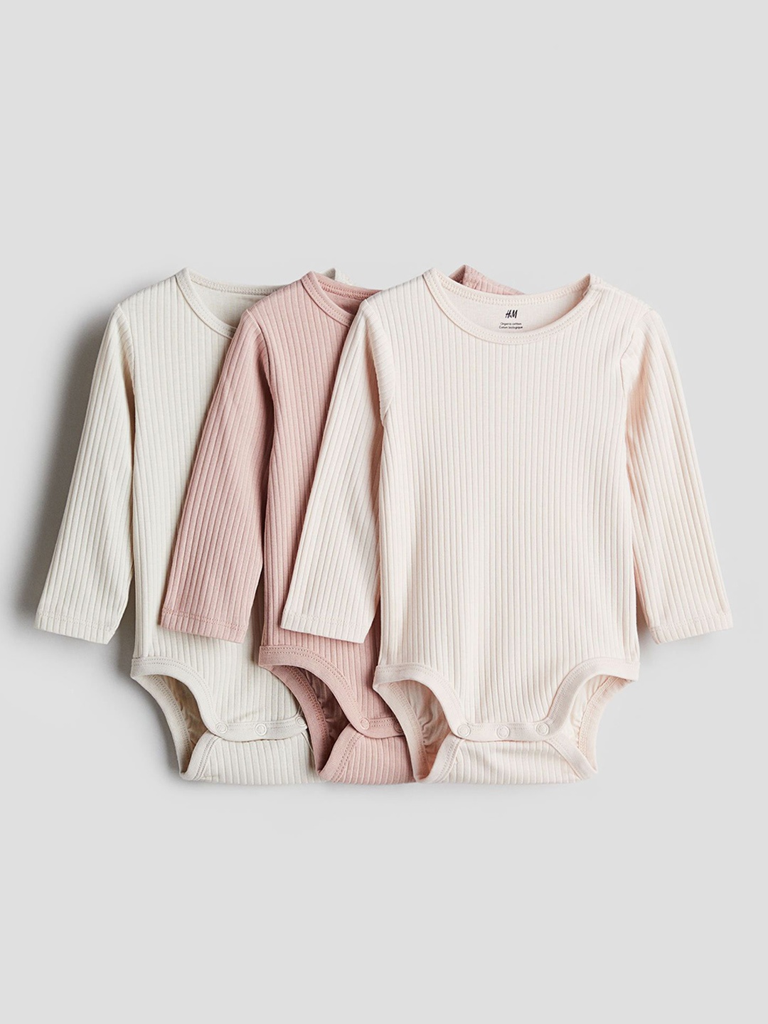 

H&M Boys 3-Pack Ribbed Bodysuits, Pink