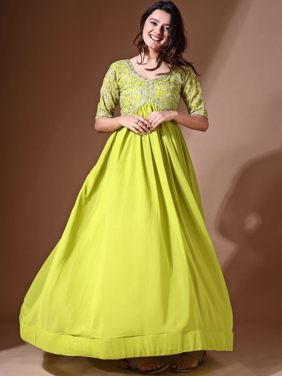 

Fashion Basket Women Embroidered Fit & Flare Ethnic Dress, Green