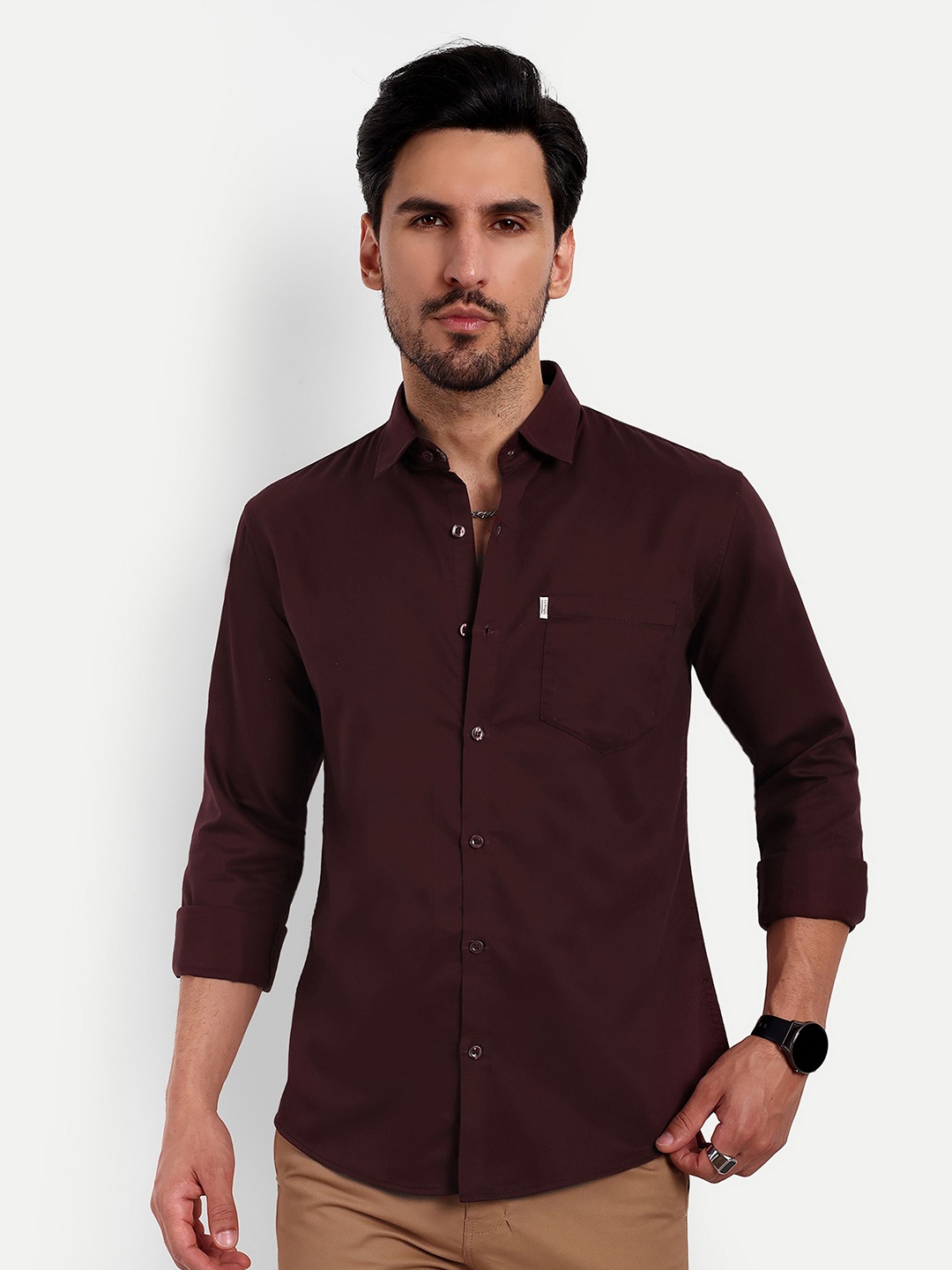 

Lewogle Men Opaque Casual Shirt, Brown