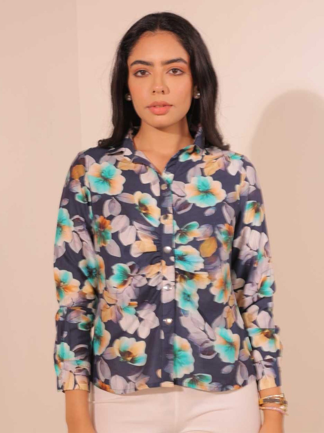 

Komarri U Women Floral Print Shirt Style Top, Navy blue