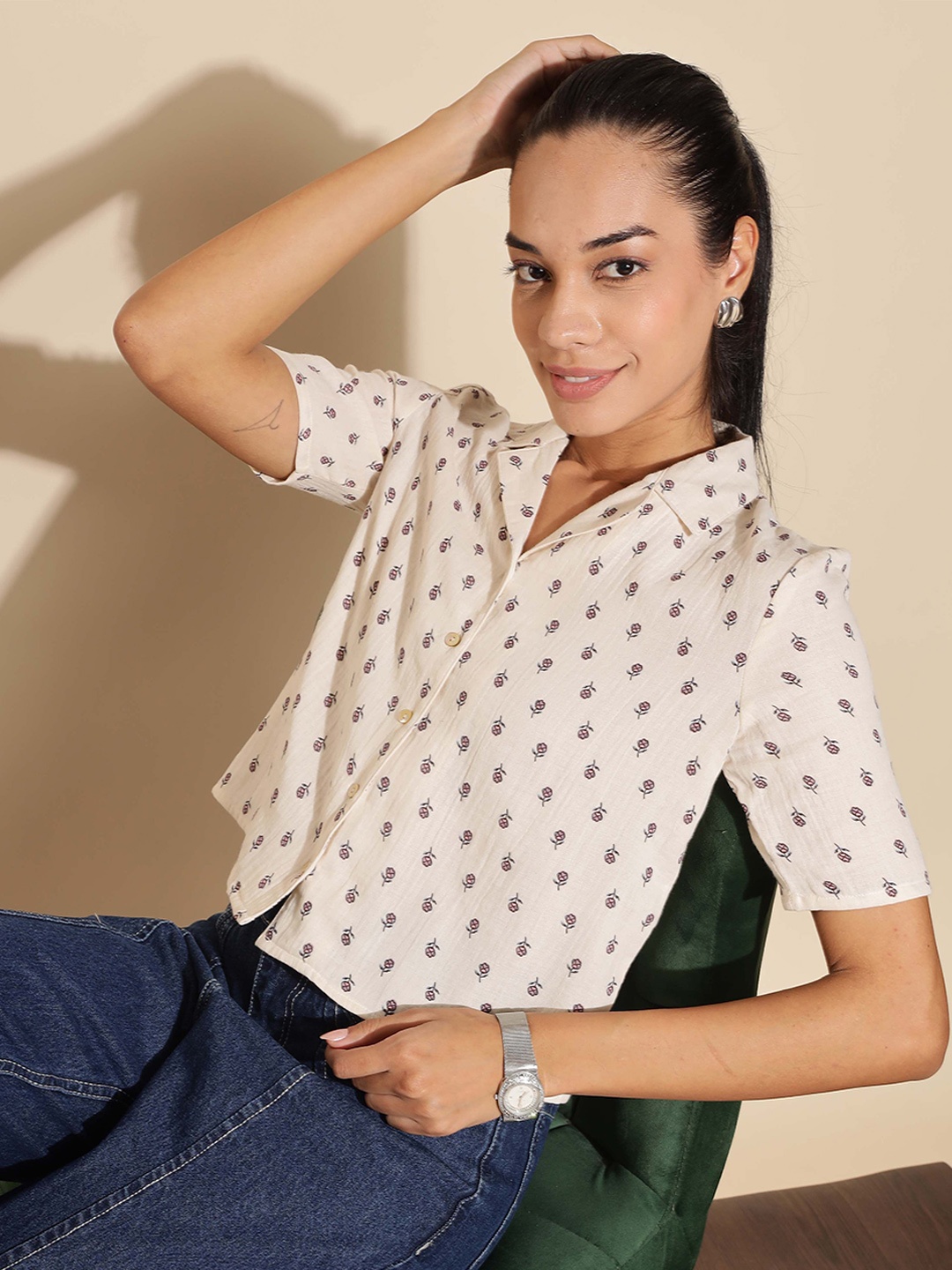

HERE&NOW Women Slim Fit Opaque Printed Casual Shirt, Multi