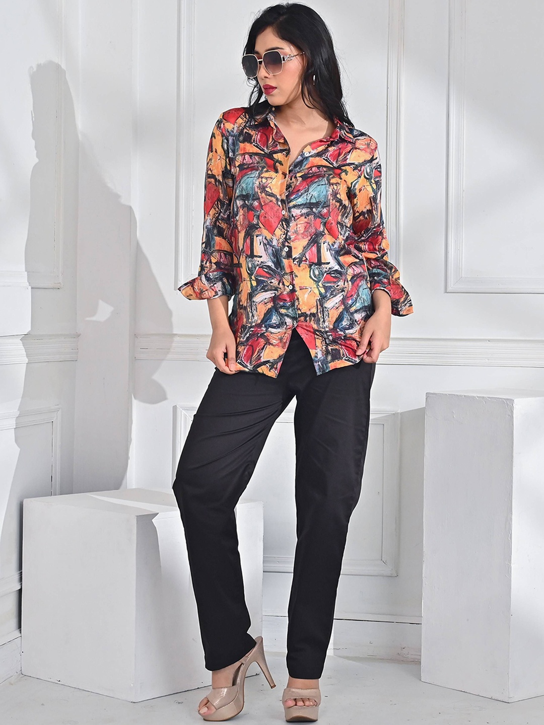 

Unityshop Printed Shirt Collar Shirt With Trousers, Black