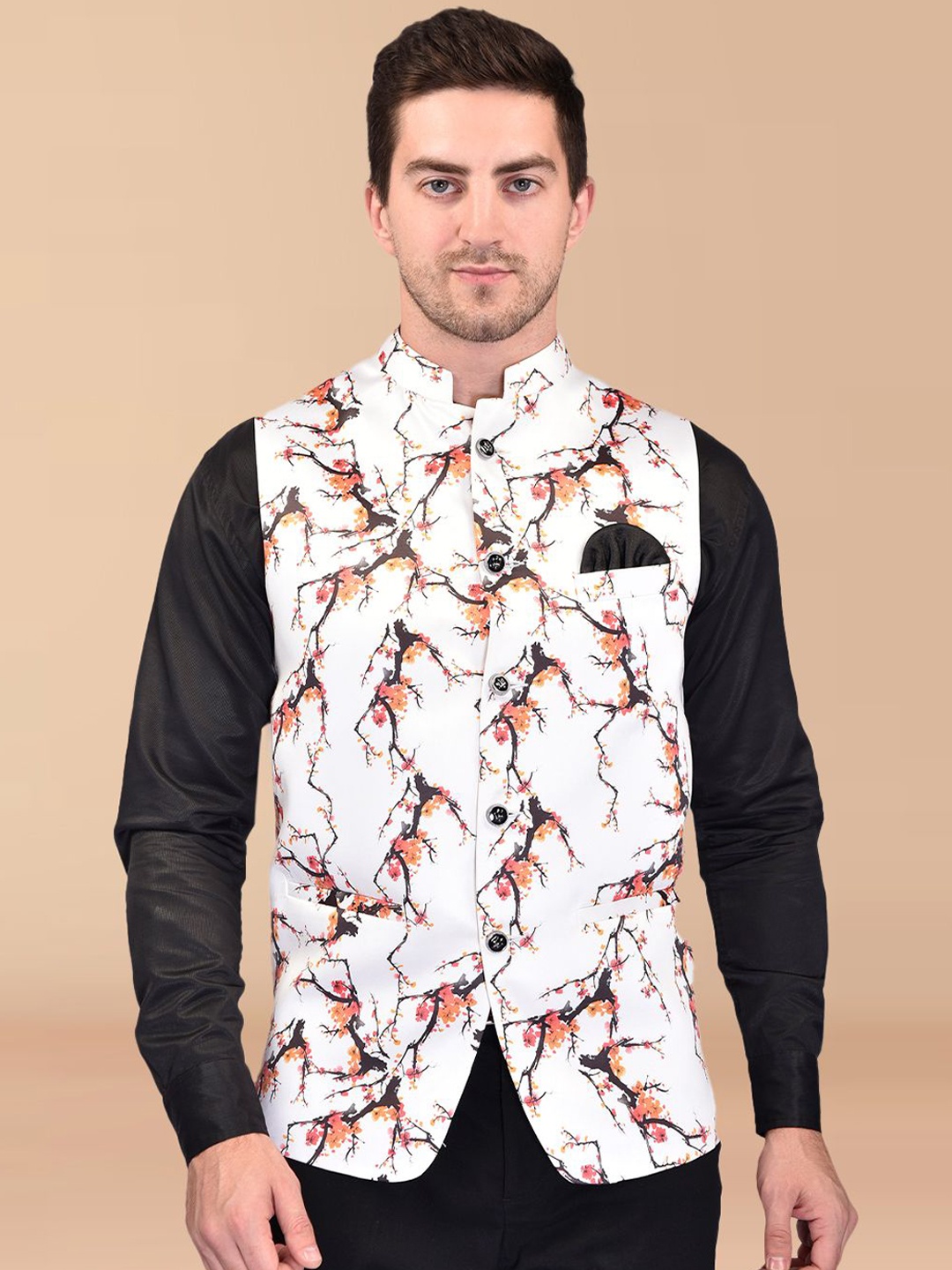 

PRINTINDIA Men Printed Woven Nehru Jacket, White