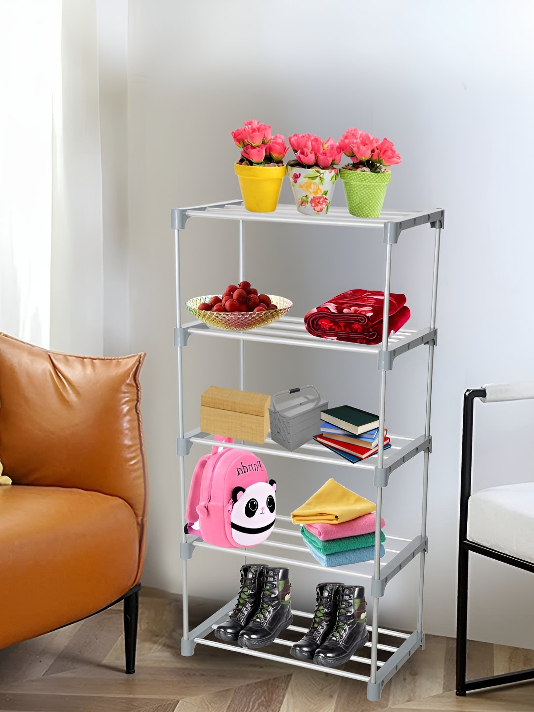 

Decent Hut Grey 5 Shelves Shoes Organiser