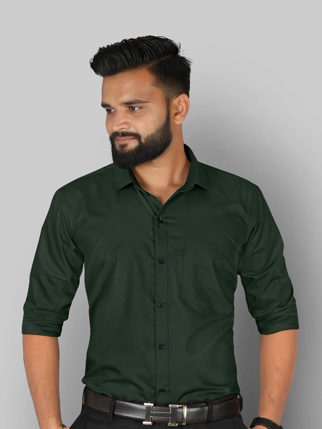 

ALMORA Men Premium Opaque Casual Shirt, Olive