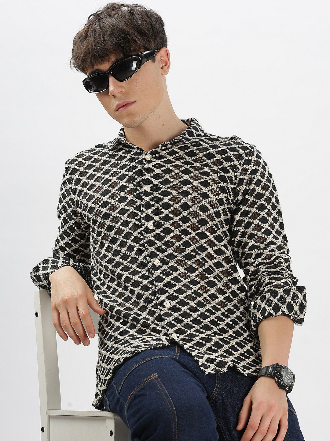 

BEVDAAS Men Opaque Party Shirt, Black