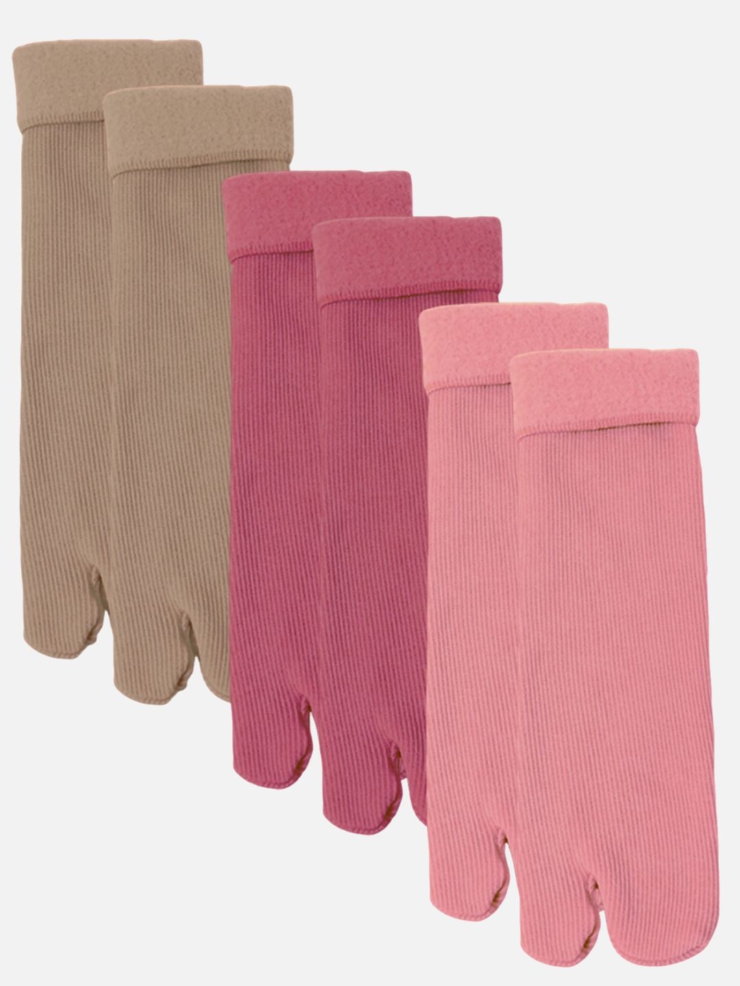 

FIMS Women Pack Of 3 Striped Calf Length Thumb Socks, Pink