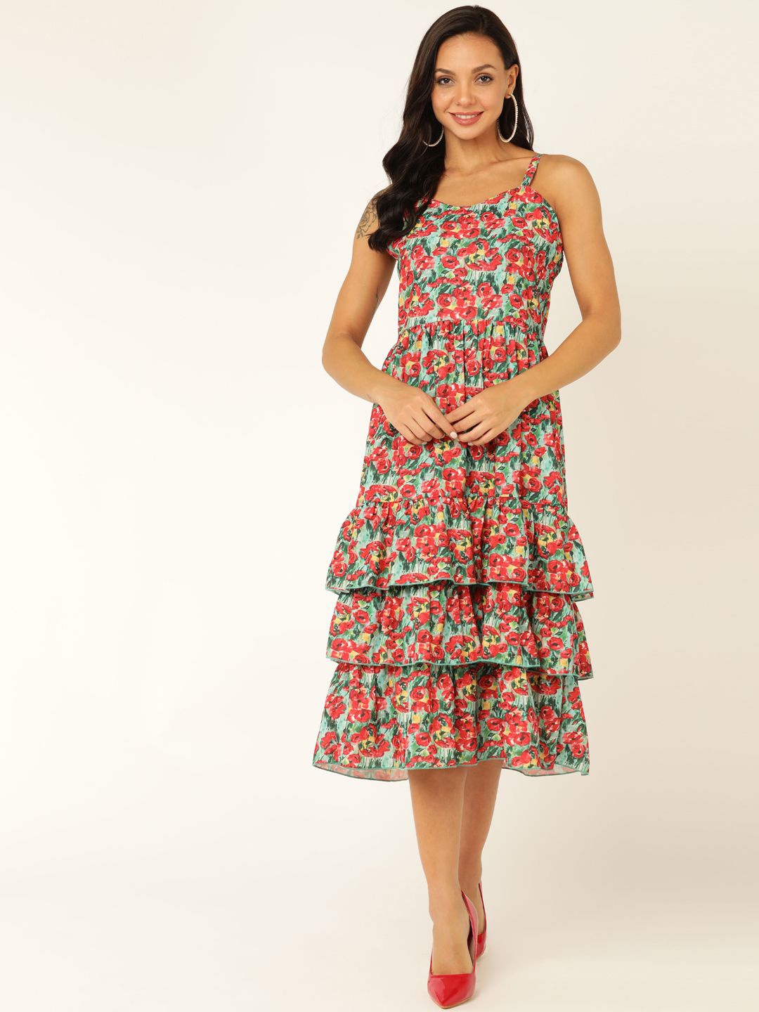 

DODO & MOA Floral Print Georgette A-Line Midi Dress, Multi