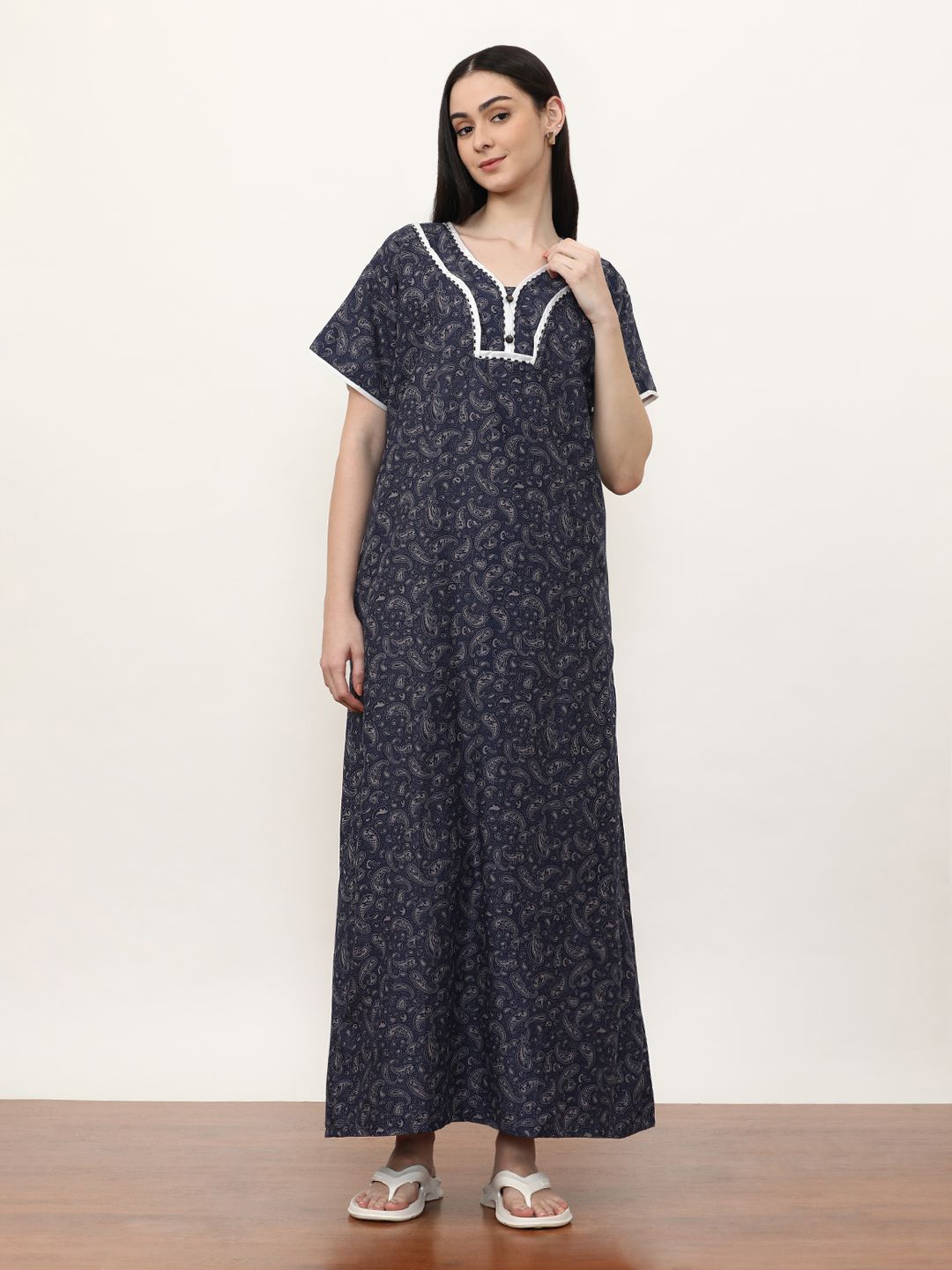 

Jaipur Kurti Printed Maxi Nightdress, Navy blue