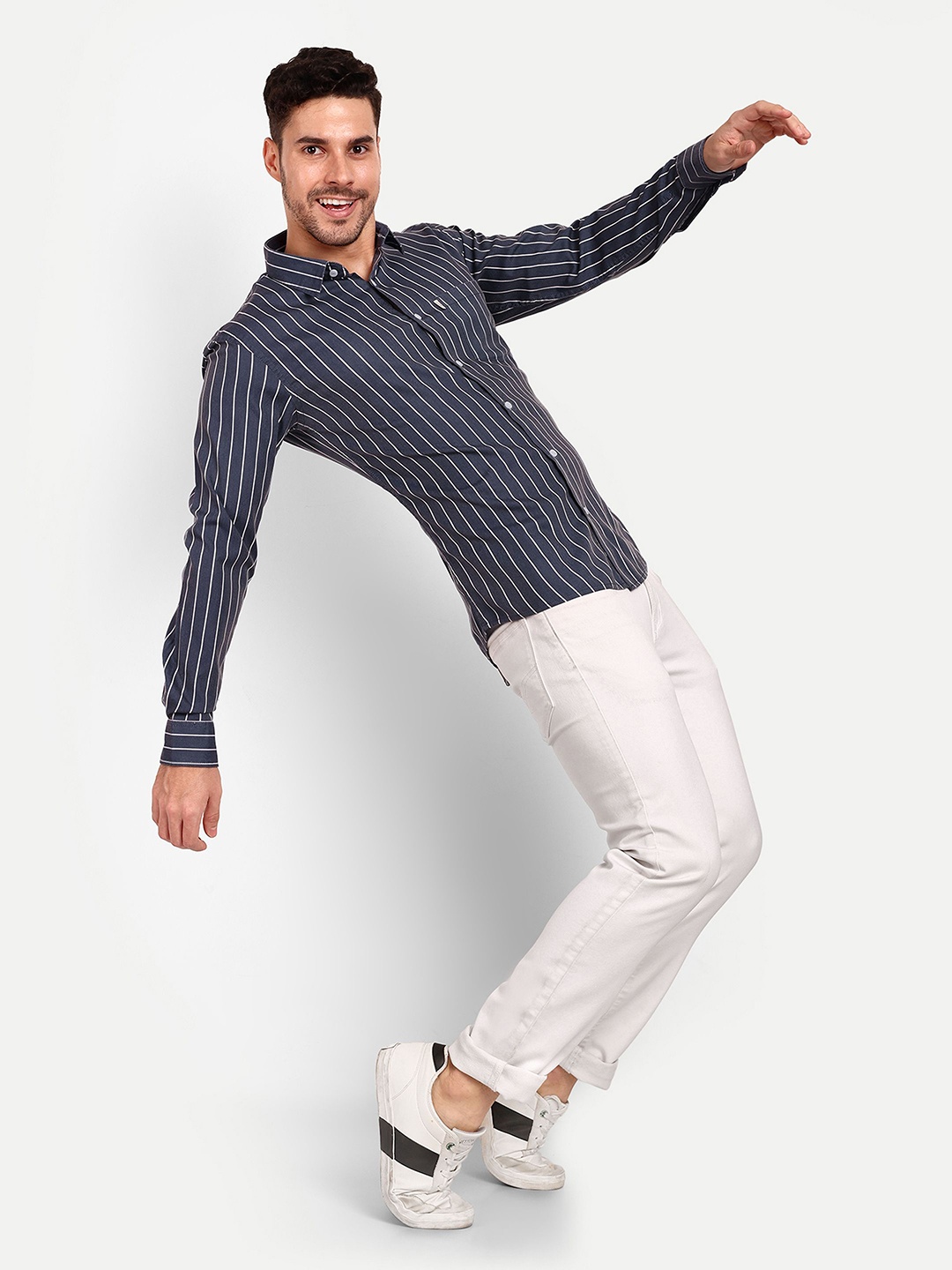 

Lewogle Men Opaque Striped Casual Shirt, Blue