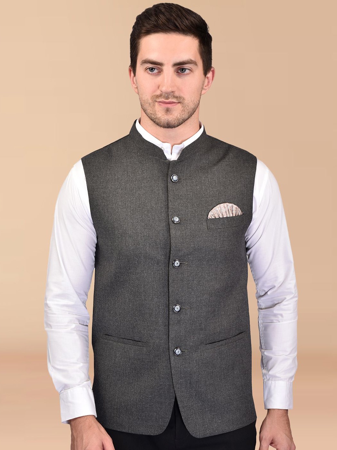 

PRINTINDIA Men Mandarin Collar Jacket, Grey