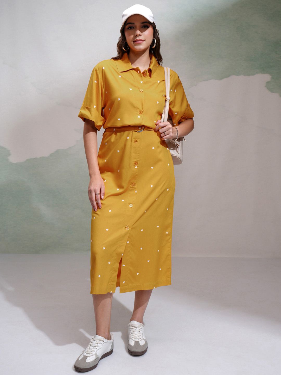 

Tokyo Talkies Polka Dot Print Shirt Midi Dress, Mustard