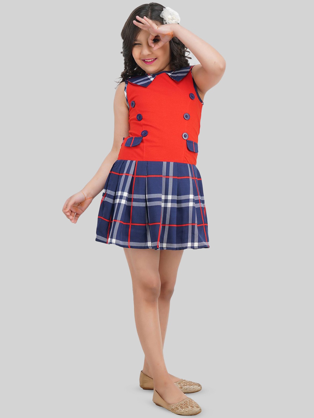 

BEING NAUGHTY Checked Crepe Fit & Flare Dress, Red