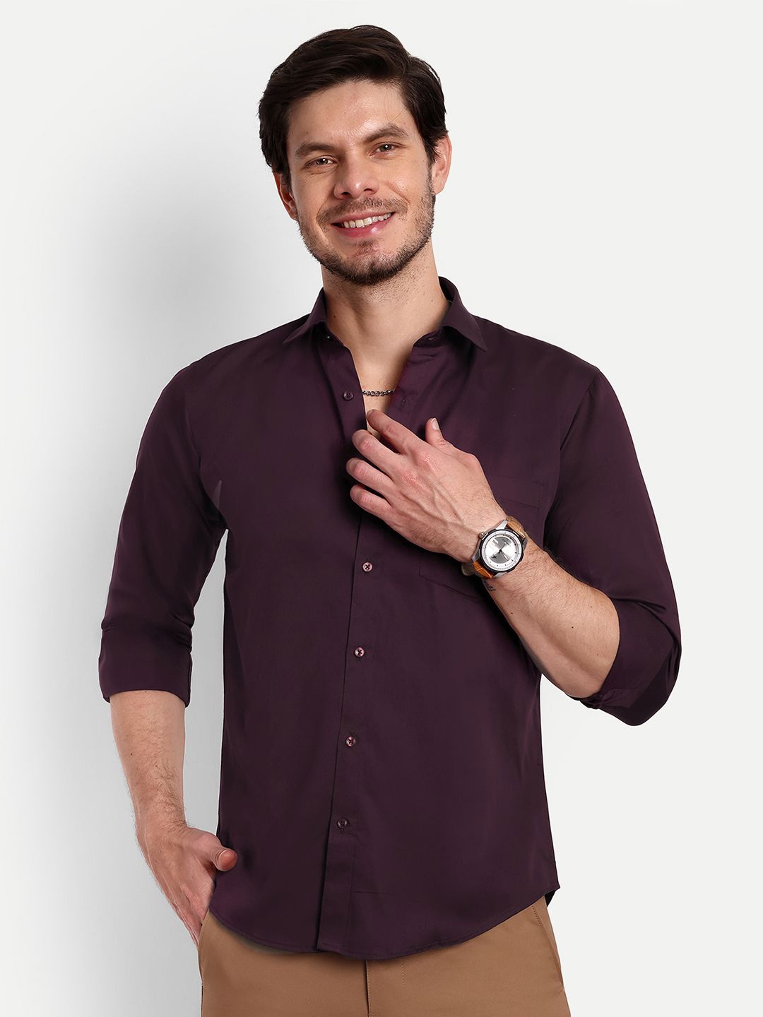 

Lewogle Men Opaque Casual Shirt, Maroon