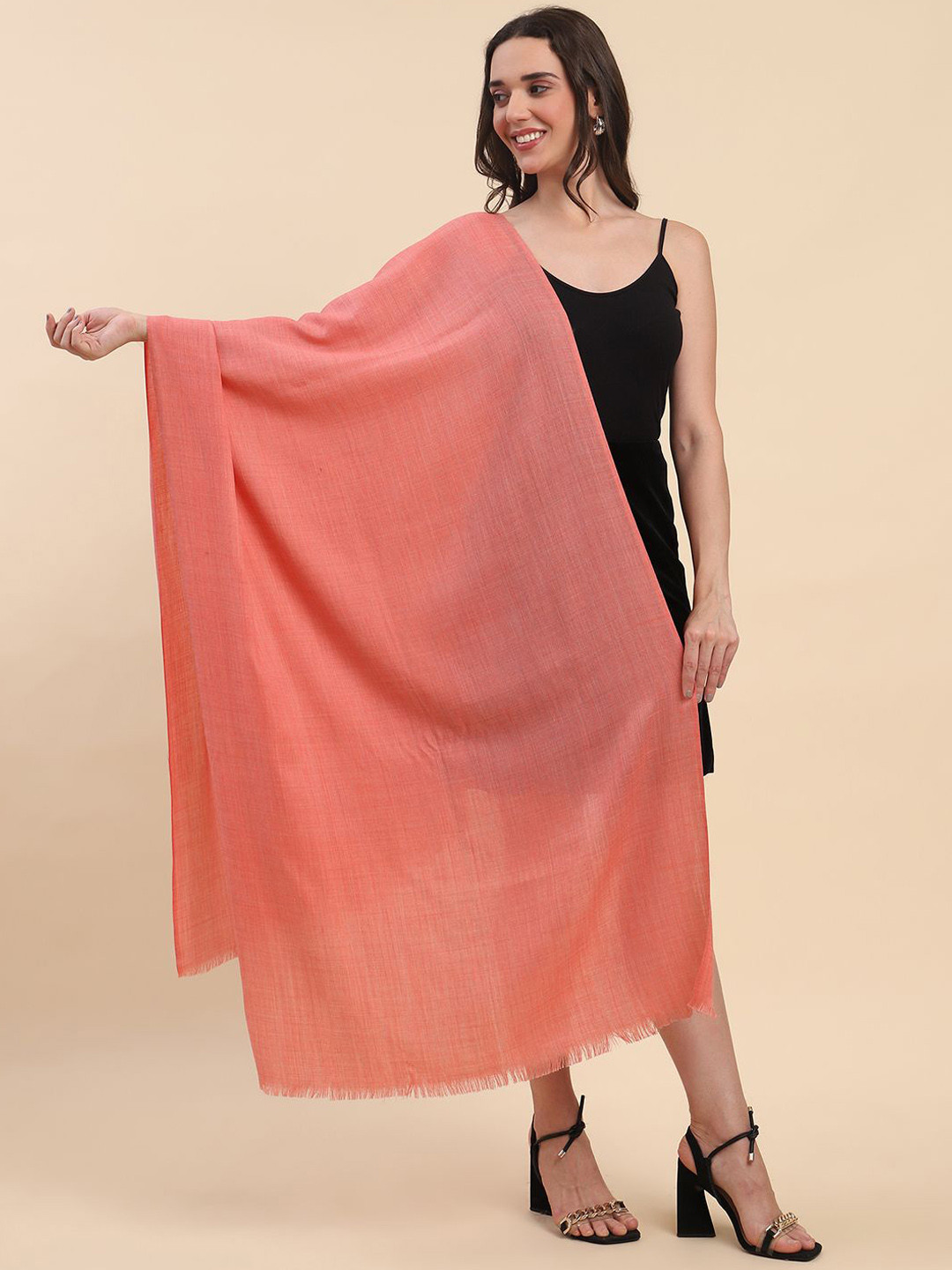 

La Vastraa Women Woven Design Shawl, Peach