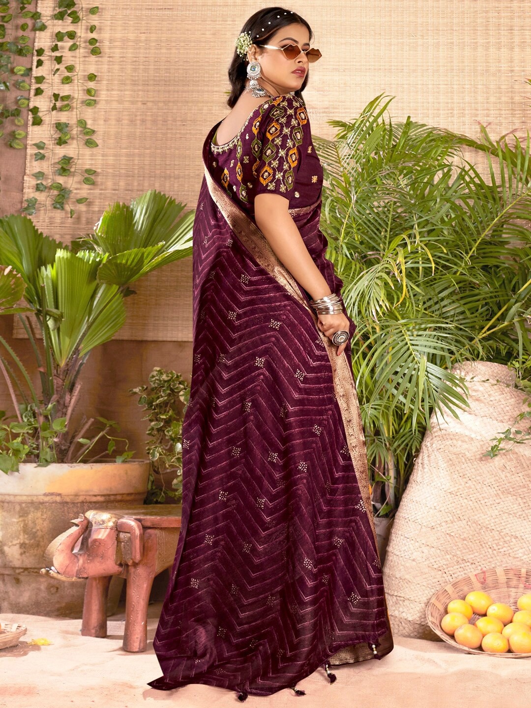 

A.V.M Prints Printed Woven Design Zari Border Pure Silk Saree, Purple