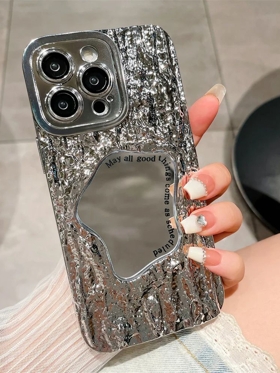 

Luxury Kase Abstract Printed iPhone 14 Pro Max Back Case Mobile Accessories, Silver