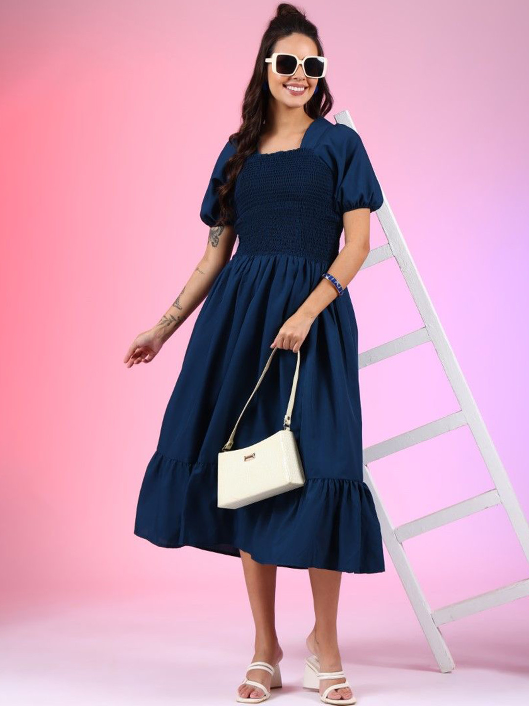 

Femvy Crepe Fit & Flare Dress, Blue