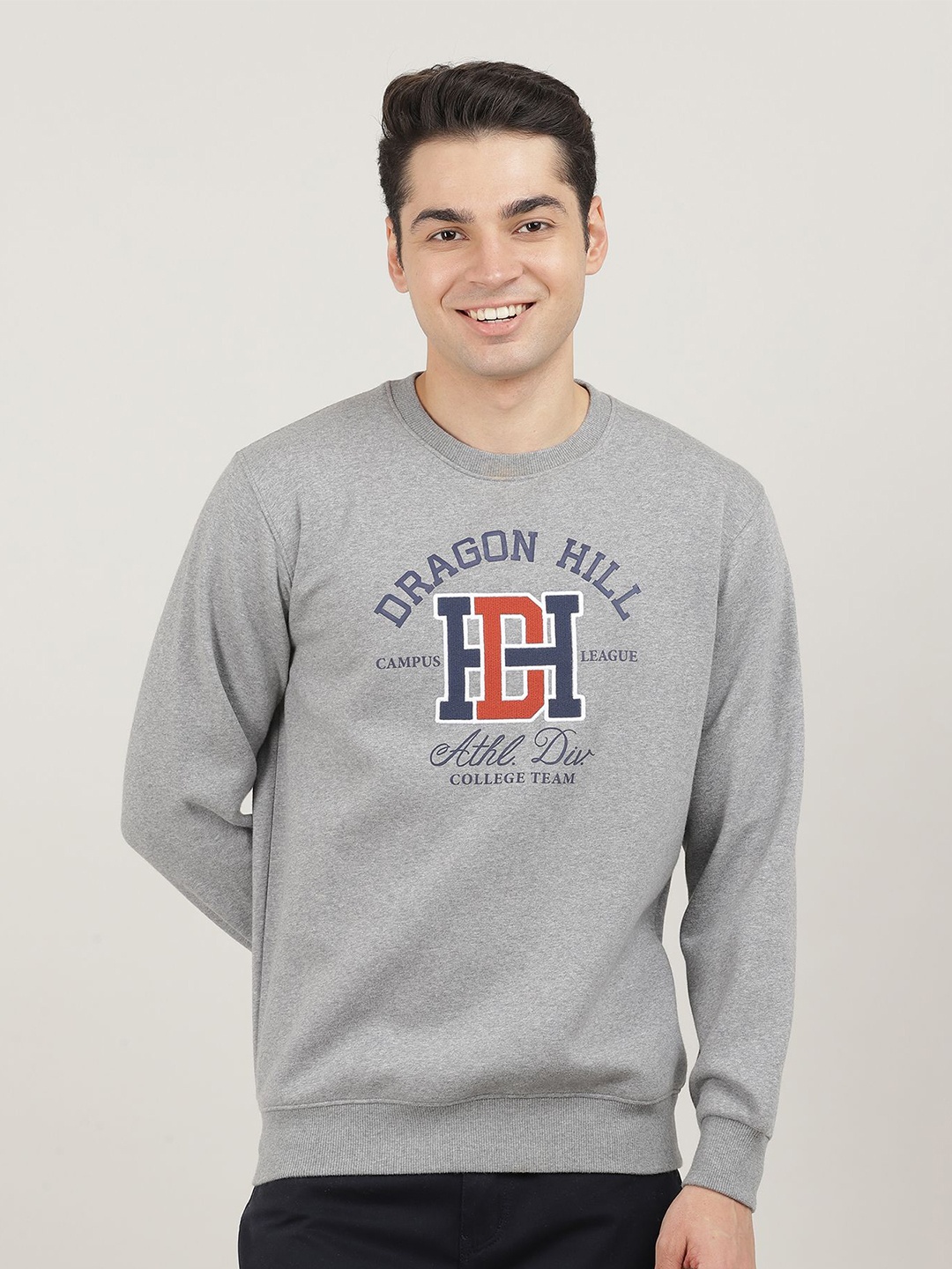 

DRAGON HILL Men Printed Sweatshirt, Grey melange