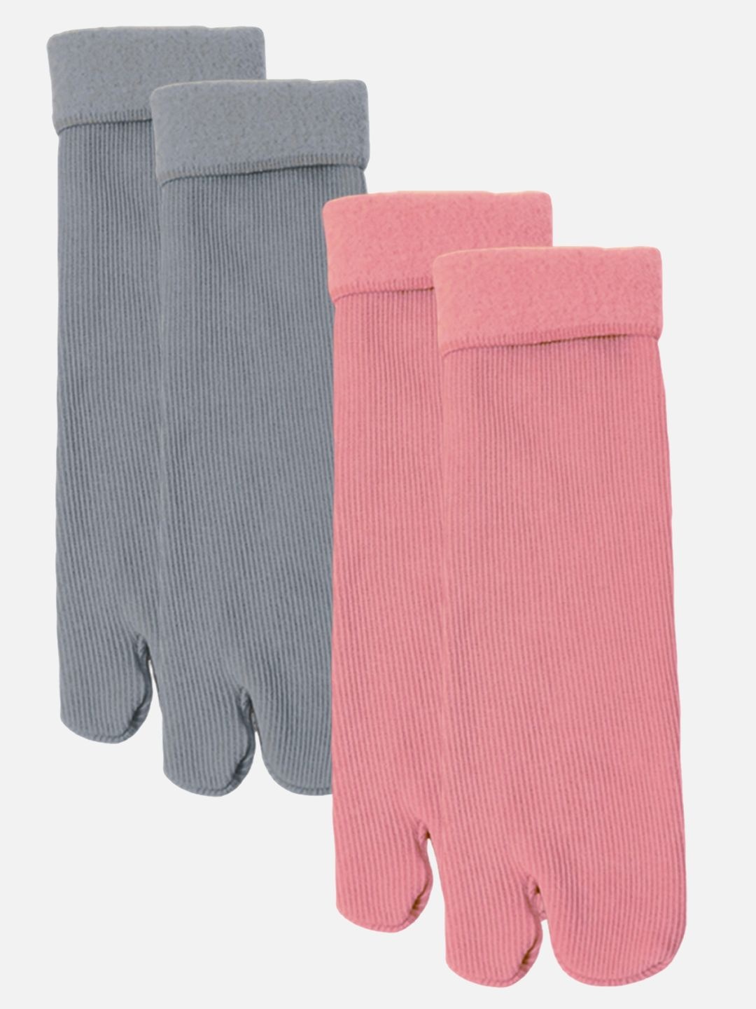 

FIMS Women Pack Of 2 Striped Calf Length Thumb Socks, Pink