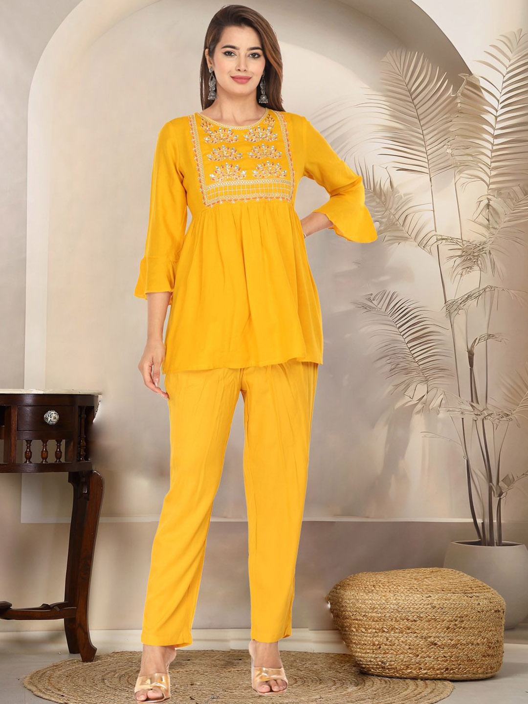 

MARISY Bell Sleeves Top & Trouser Co-Ords, Yellow