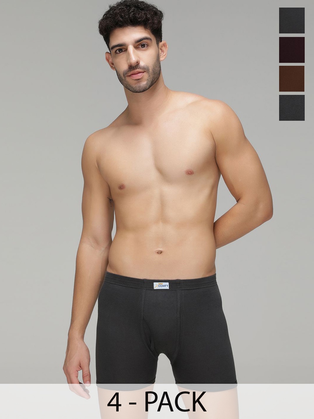 

AMUL COMFY Pack Of 4 Pure Cotton Trunk AC-FCTRIE-MULTI-XS-4PC, Brown