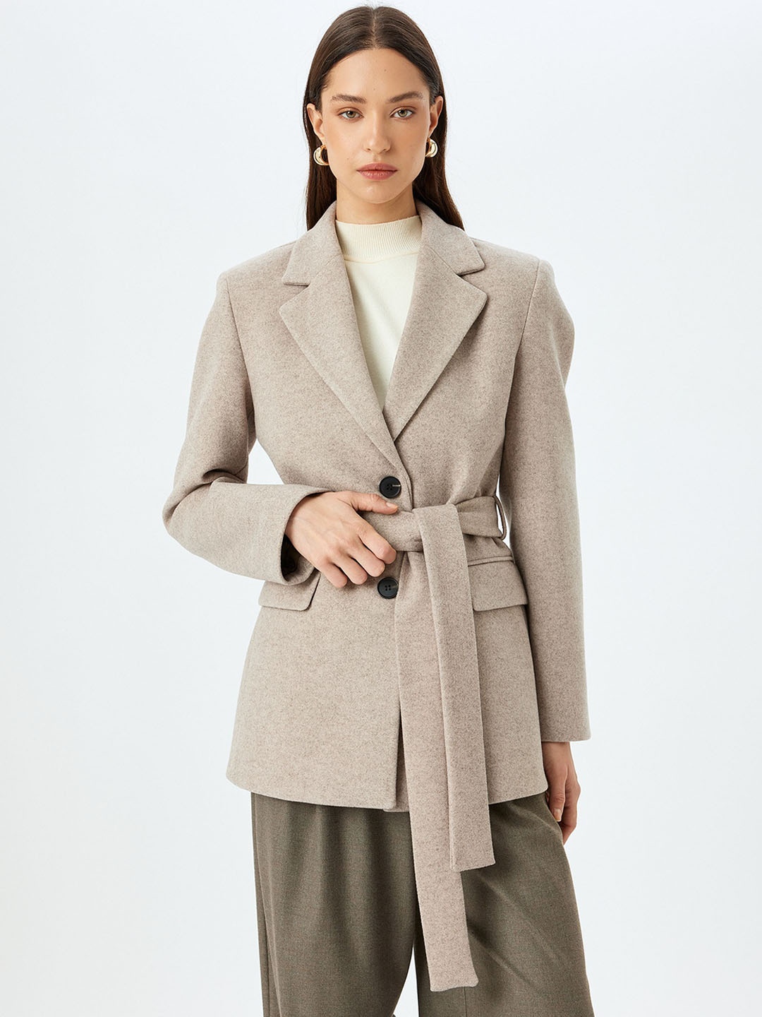 

Koton Long Sleeves Hip Length Coat, Brown