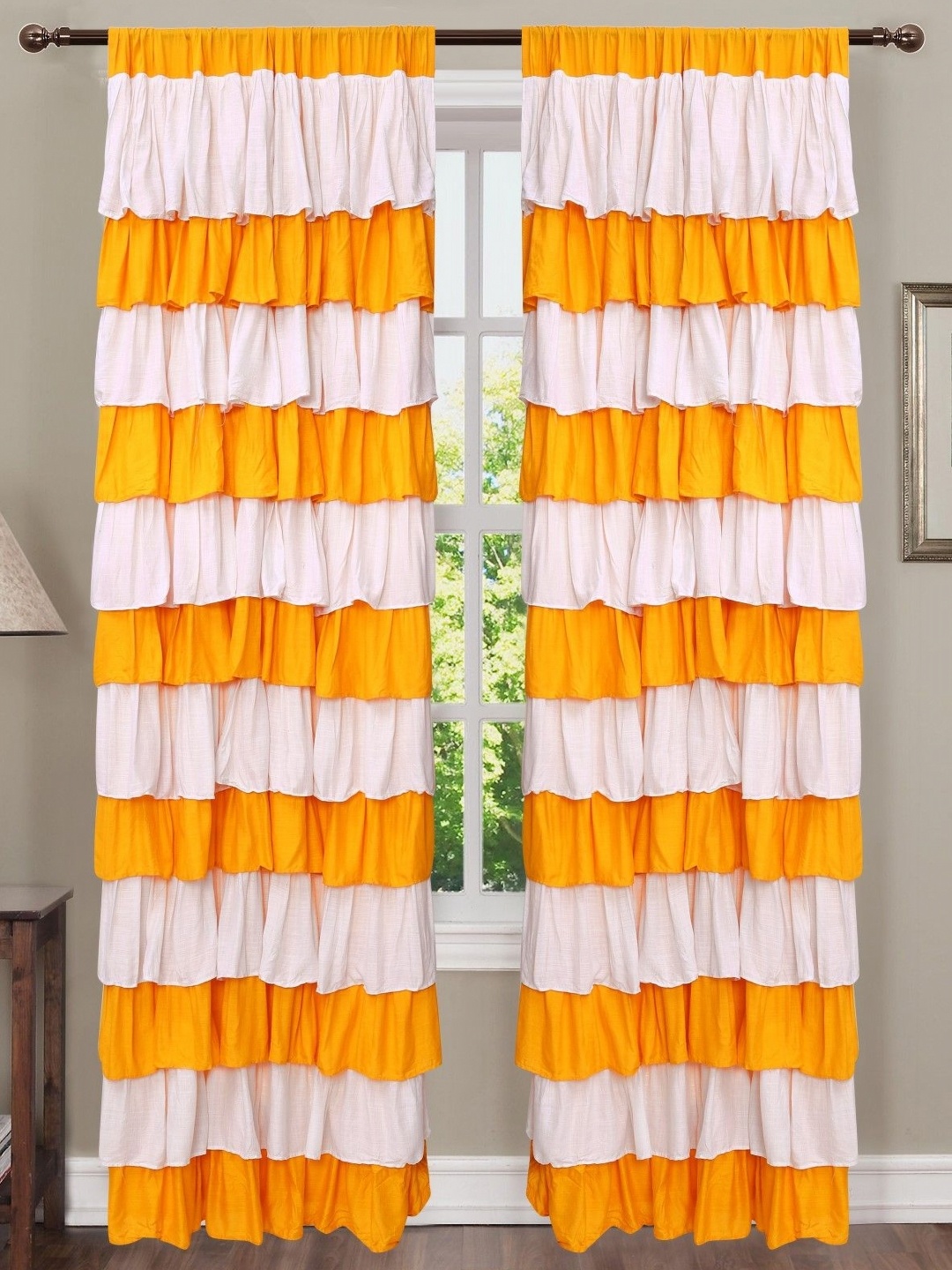 

Dekor World Yellow & Off White 2 Pieces Window Curtain