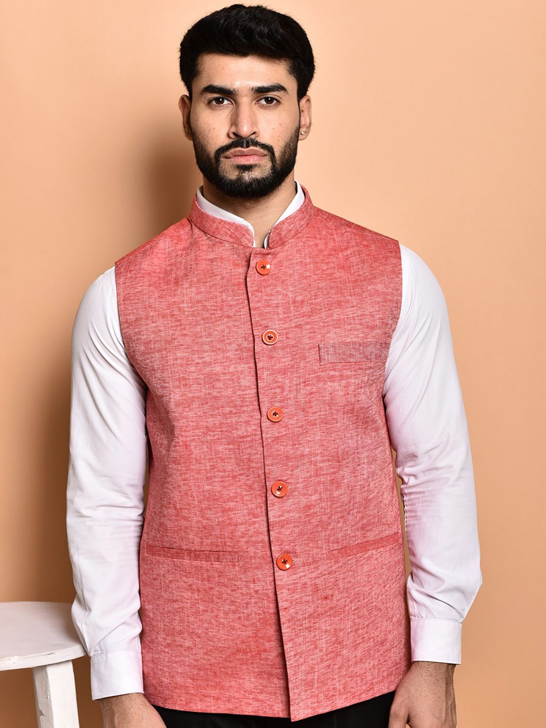 

PRINTINDIA Men Mandarin Collar Nehru Jacket, Red