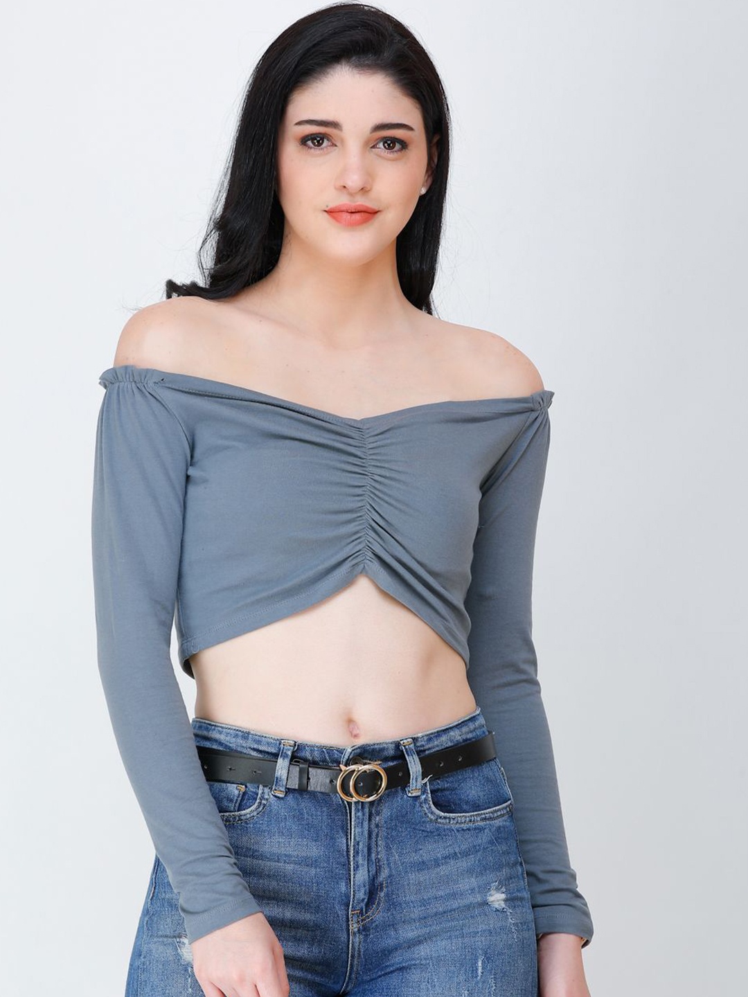 

SCORPIUS Off-Shoulder Crop Top, Grey